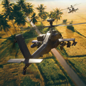 vojenský vrtulník AH-64 v boji